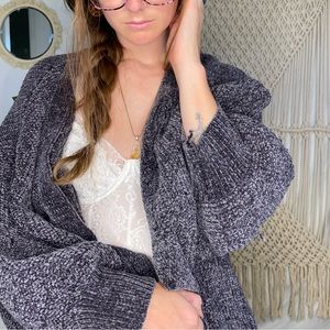 Urban Outfitters Chunky Cardigan Cozy Baggy Indigo Purple Oversized Sleeves